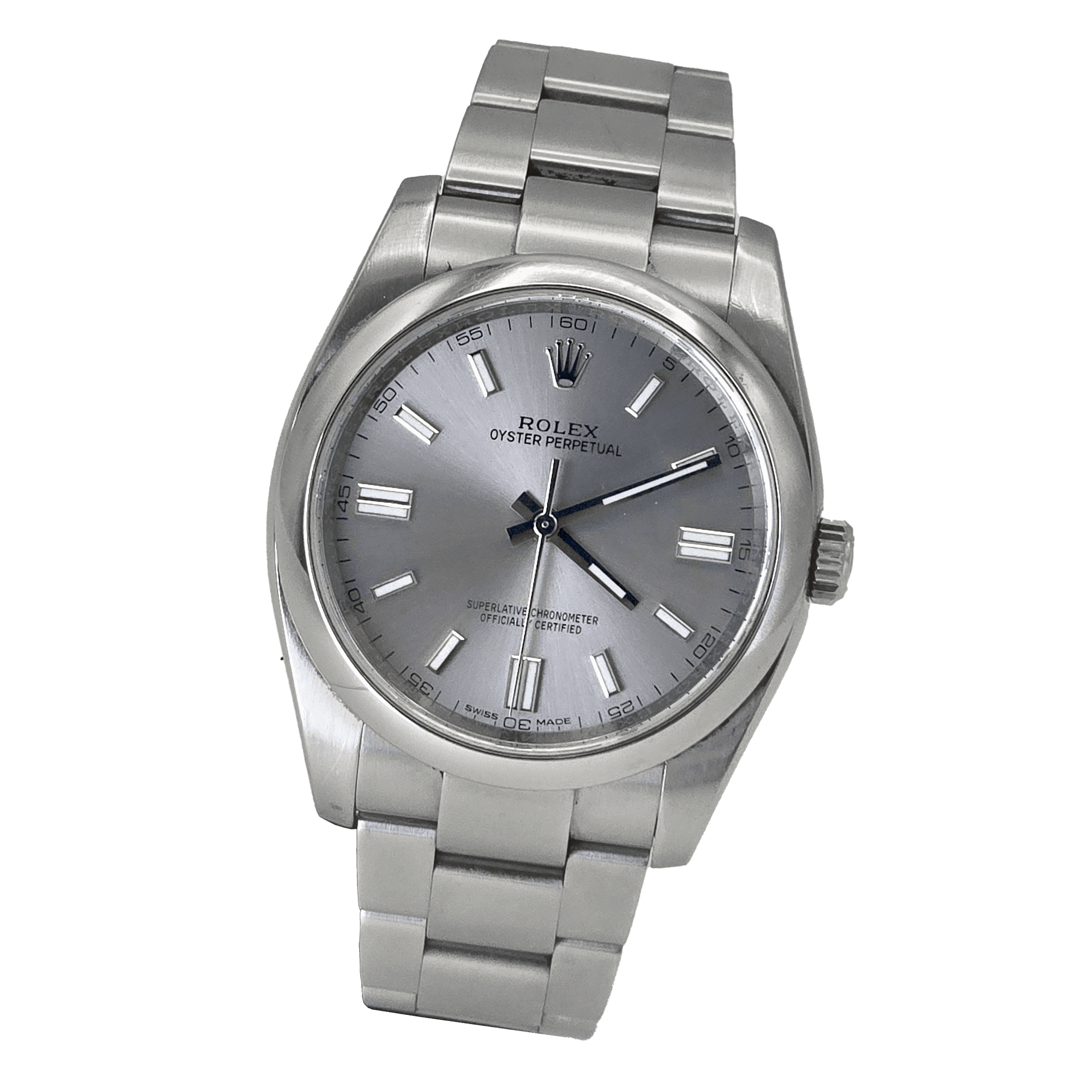 Rolex Oyster Perpetual 36 Ref. 116000 with sunburst grey dial and smooth bezel